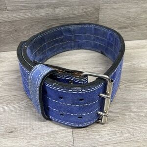 Vintage Thick Double Suede Powerlifting Belt Blue Two Prong